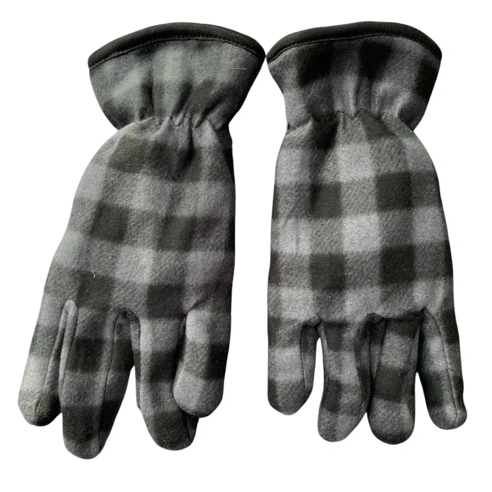 Women's Fleece Winter Gloves Lined Black and Gray Buffalo Plaid